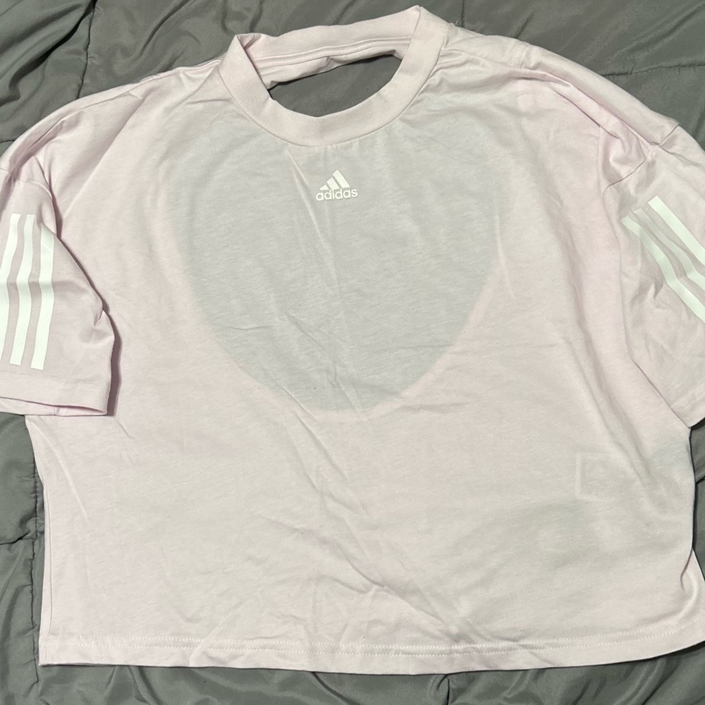 NWT ADIDAS Women’s Pink Crop T-Shirt with Cutout Back Size Small